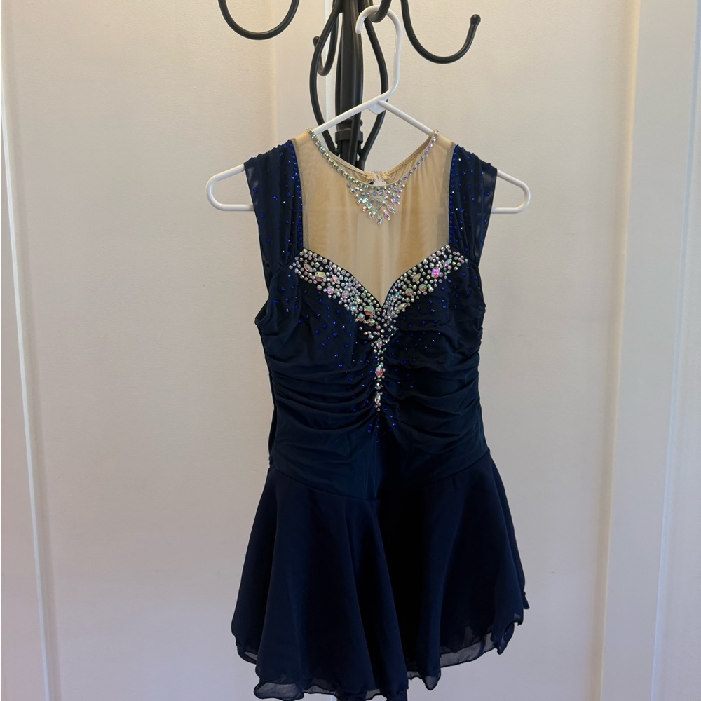 Navy Blue Figure Skating Dress with Rhinestones